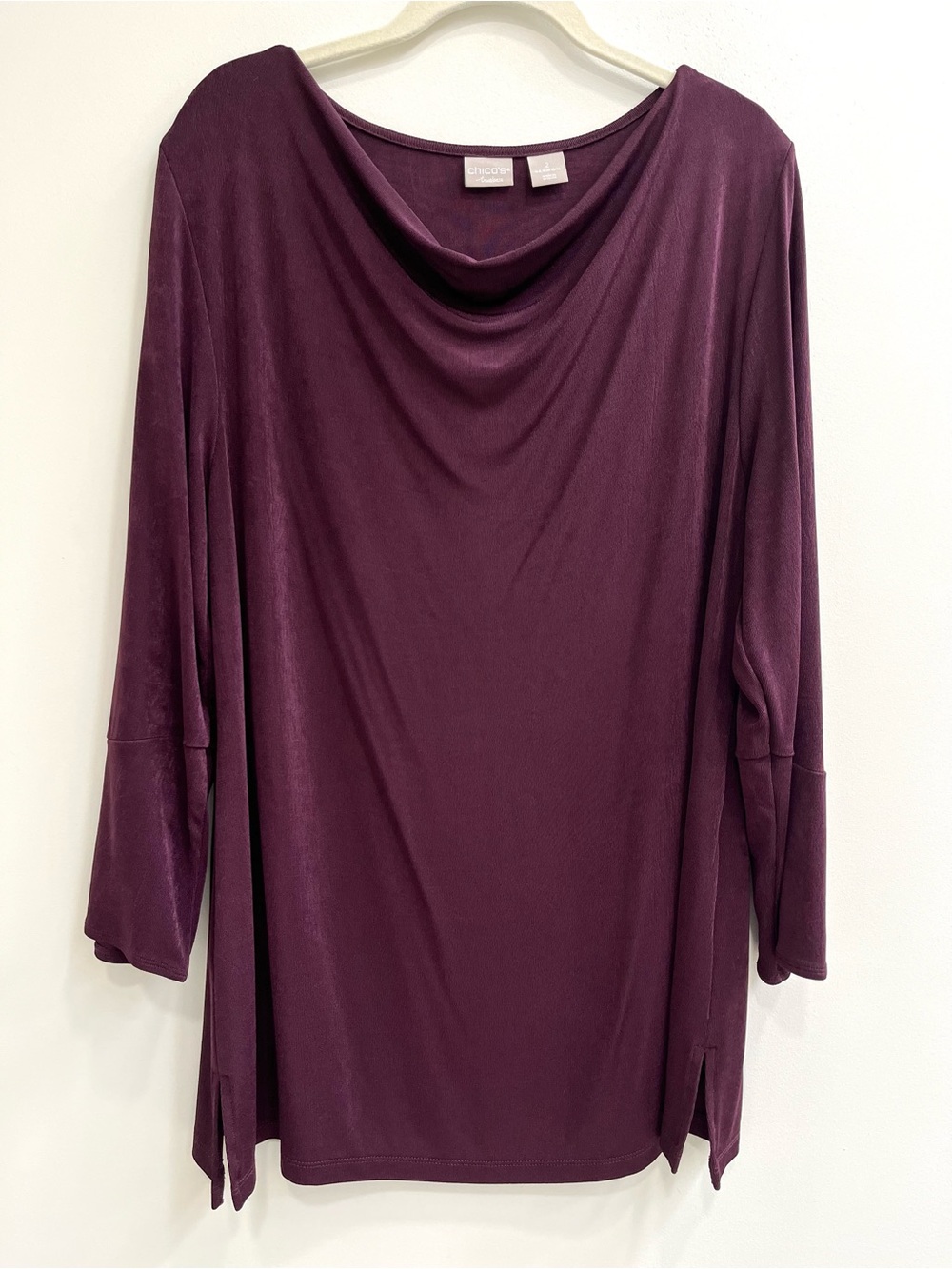 Chico's Travelers drape cowl neck tunic top deep purple wrinkle resistant 12/14